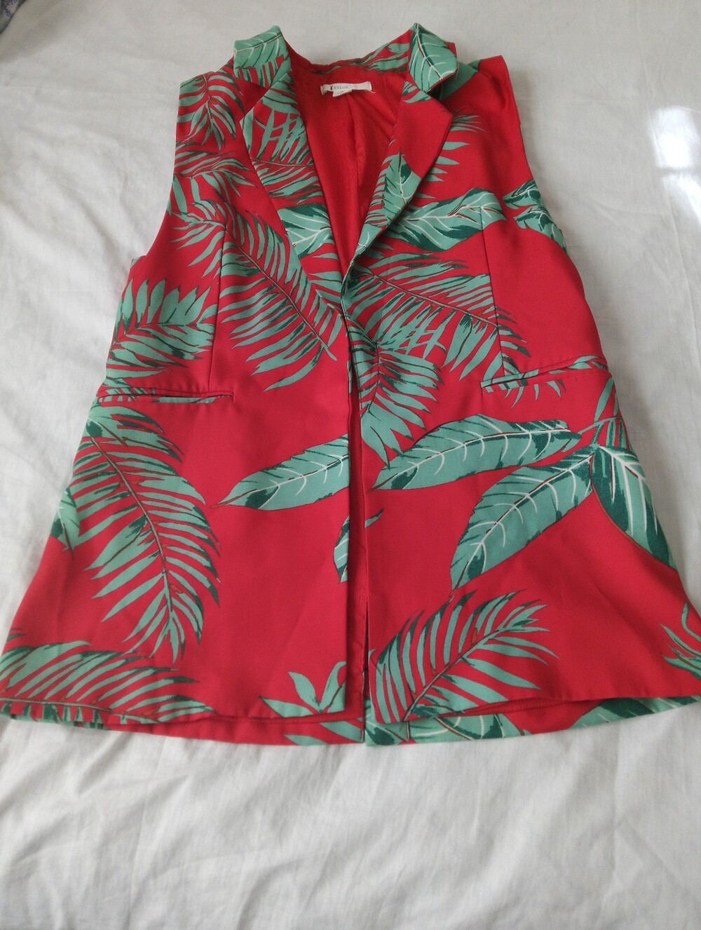 Nylon Women's Red Floral Open Front Vest